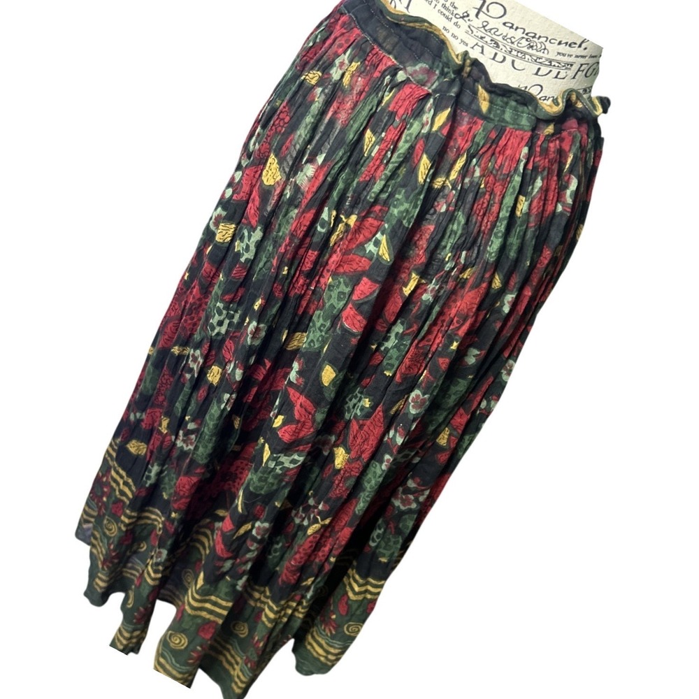 Vintage Just Classics Boho Broomstick Maxi Skirt M India Festival Crinkle Cotton